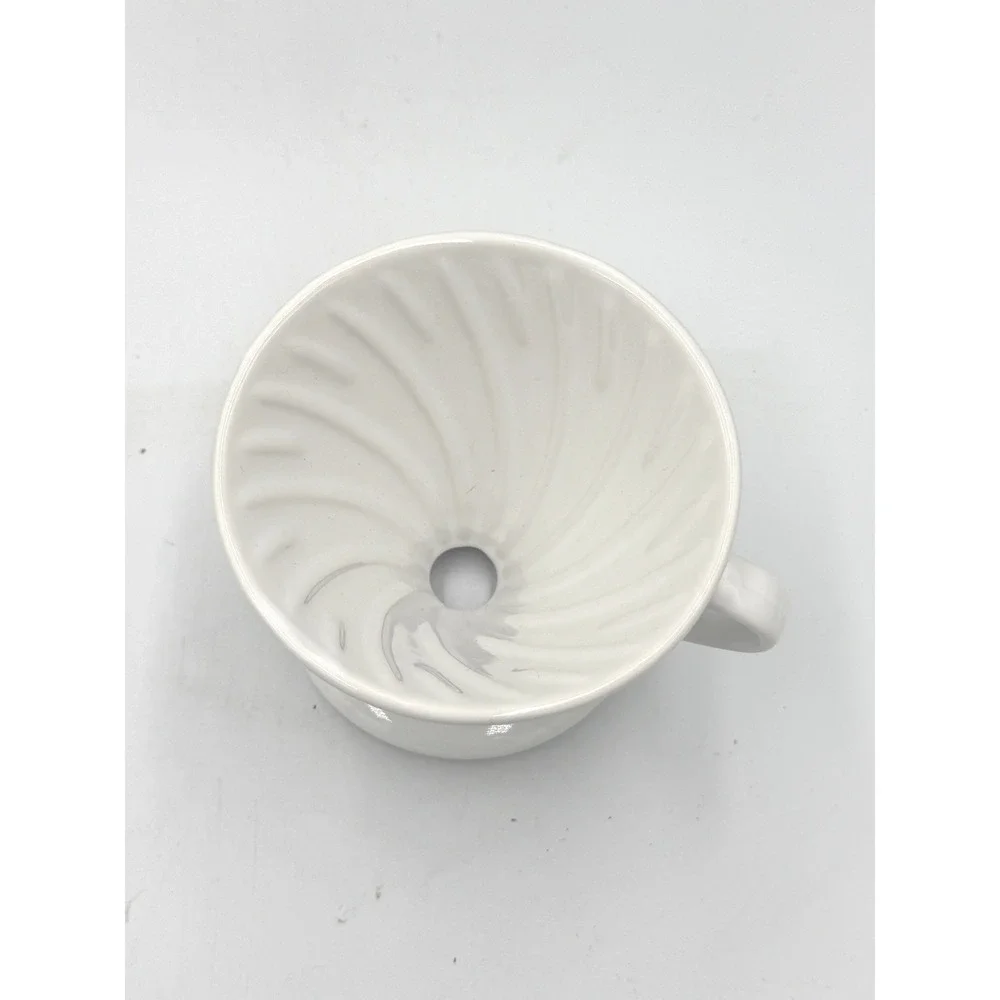 Kajava Mama Coffee Dripper Ceramic Pour Over White Spiral Ribbed V60 Style